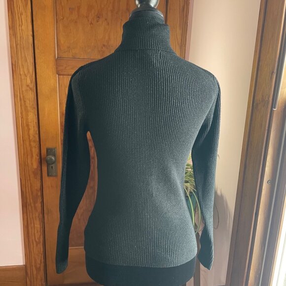 Vintage 90s Black Ribbed Turtleneck Gold Metallic 80s Minimalist Sweater Size S - Picture 4 of 8